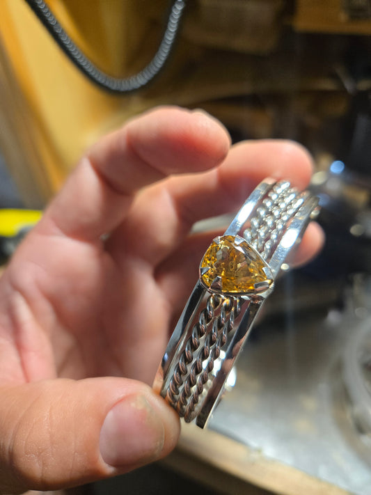 Mens Silver Bangle With Citrine