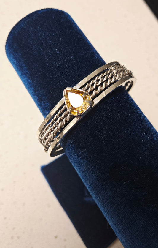 Mens Silver Bangle With Citrine